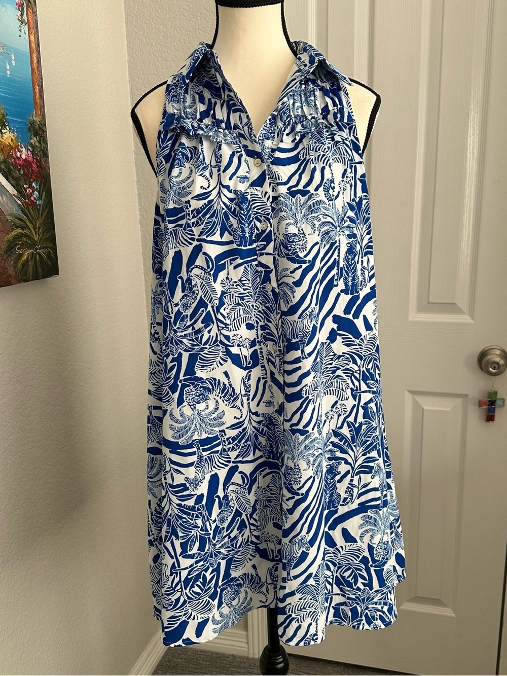 NWOT Entro Blue & White Safari Dress Size Small